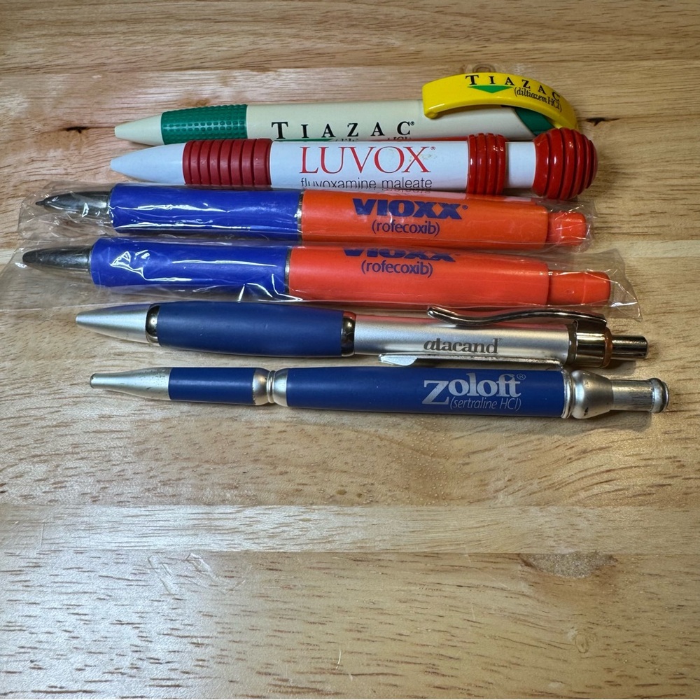 Vintage Pharma Rep Pen Lot Vioxx Zoloft Luvox Tiazac Atacand 6pc Collectible